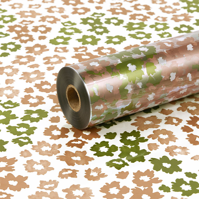 Rose Gold, Metallic Green and White Blossom on Clear film